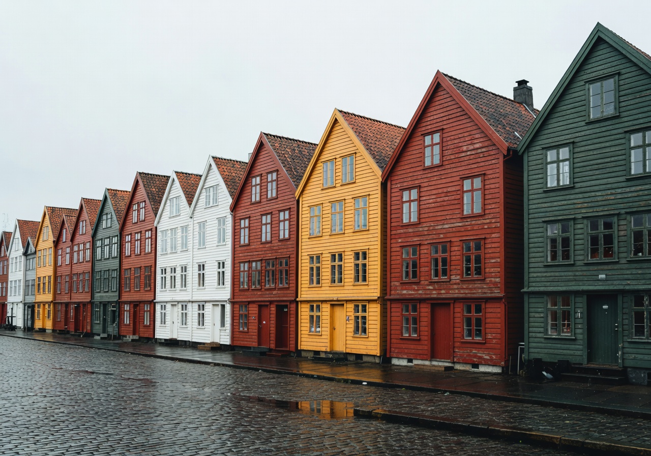 Bryggen colorful wooden houses in Bergen