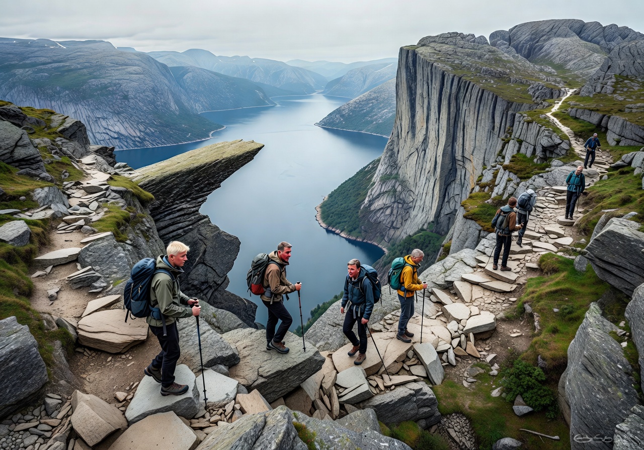 Hiking paths in Preikestolen and Trolltunga